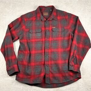 Orvis Jacket Men’s XL Red Plaid Heavyweight Flannel Shirt Shacket Pockets Button